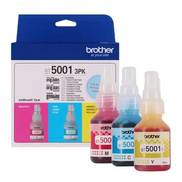 Pack De Tintas Brother Bt5001‑3Pk – Trío De Color Confiable Para Ecotank